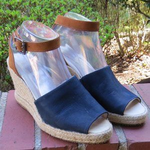 Chocolat Blu Leather Espadrille Wedge Sandals - 39EUR (8.5) - Blue Tan - Brazil